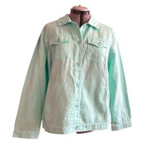 Chicos Mint Green Button-Down Jacket Size 2 (L) Cotton-Linen Blend Made In India